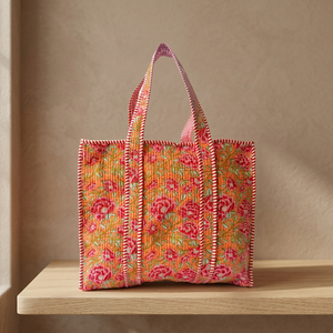Bolsos de Mano Florales Rojos y Naranjas Ecológicos en Oferta, Bolsos de Playa y Viaje Personalizados al por Mayor para Chicas - Product Image 2