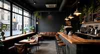 Comptoir de bar à café en bois sur mesure |   Mobilier de café éclairé par LED pour la décoration intérieure |   Aménagements sur mesure pour café, design de boutique de café