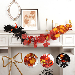 Easy To Obtain <b>Halloween</b> Rattan Wall Hanging Black Maple Leaves With Pumpkins For Home <b>Decor</b> - Product Image 1