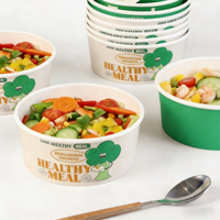 Contenants alimentaires jetables en papier kraft brun de qualité commerciale, bols à soupe chaude avec couvercles pour salades, fast-food, ramen