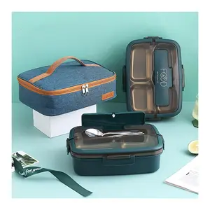 Student Portable Edelstahl Isolierte versiegelte getrennte Brotdose Heizbare auslaufs ichere Lunch Bento Box mit Geschirrset