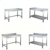 Table de travail d'atelier à 1 niveau, table de travail de cuisine commerciale en acier inoxydable à 2 niveaux avec étagère et pare-éclaboussures
