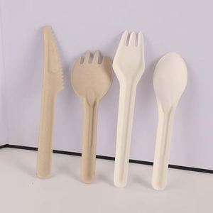 Ensemble de couverts biodégradables de haute qualité en bagasse de canne à sucre, couteau, fourchette et cuillère jetables pour la vente à emporter et la livraison - Product Image 2