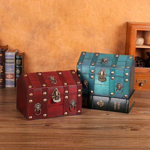 Retro Wooden <b>Storage</b> <b>Box</b> With Lock Flip Cover Decorative Treasure Chest For Jewelry Cosmetics Sundries Desktop Display - Product Image 1