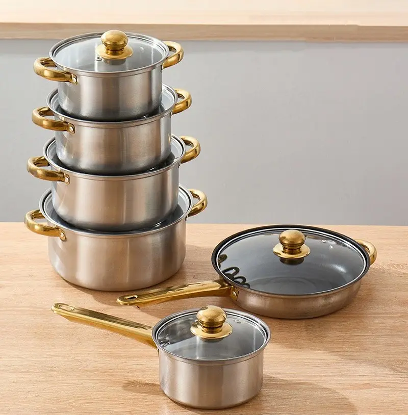 Casseroles et poêles de cuisine de bonne qualité Ustensiles de cuisine en acier inoxydable avec couvercle en verre Ensembles de casseroles