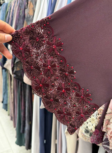 Abaya Informal de Algodón Bordado Color Granate, Diseño Elegante con Mangas Adornadas con Cuentas, Prenda Modesta de Primera Calidad, Estilo Dubái para Mujer - Product Image 6
