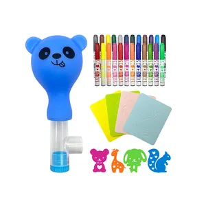 Factory Custom Paint Graffiti Draw airbrush pen Kid Changing Color Marker Magic Pen Safe Children Use Air Blow Pen With Stencil
