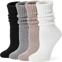 Chaussettes décontractées antidérapantes et respirantes en mélange de laine mérinos, coupe ample, épaisses, thermiques, tricotées avec logo intégré pour femme