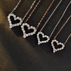 Collier en or 18 carats en forme de cœur avec diamants Xinfly, chaîne de clavicule polyvalente et élégante pour mariages, fêtes, or rose/blanc, cadeau - Product Image 1