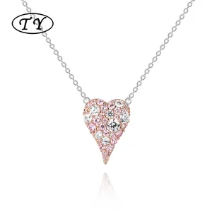 TY Jewelry S925 silver pendant Fashion Mini Love charm Chain Simple silver woman fashion jewelry heart necklaces Earrings Set
