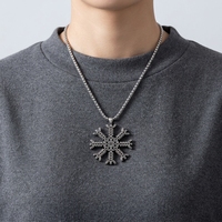 Vintage Viking Nordique Odin Marque Rune Pendentif Collier Homme Alliage Zinc Symbole Flocon Neige Geometrique Amulette