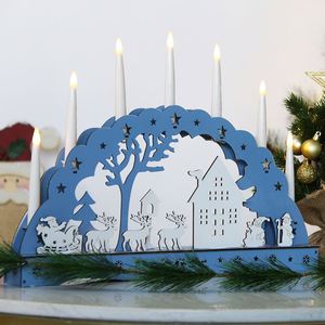 Pont de Bougies en Bois Bleu 7L, Décoration Lumineuse de Noël, Fonctionnant sur Piles, Indice de Protection IP20, pour Chambre d'Enfant Intérieure - Product Image 3