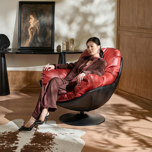 เก้าอี้โซฟาเดี่ยวสไตล์อิตาลีหนังสีแดงเก้าอี้หมุนได้ห้องนั่งเล่นเก้าอี้ดีไซน์เนอร์ตกแต่งบ้านสไตล์โมเดิร์นเรโทร - Product Image 4