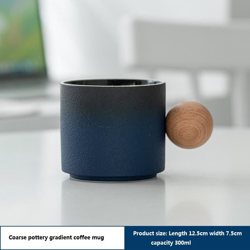 ถ้วยกาแฟไล่ระดับสีฟ้าสีดำพร้อมขาตั้งไม้