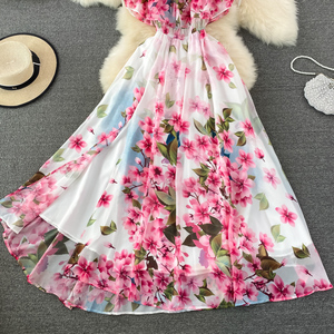 Vestido de mujer de cintura alta con estampado de una línea y cuello loto, adelgazante, súper elegante, nueva colección primavera 2026, venta al por mayor para boutiques. - Product Image 3