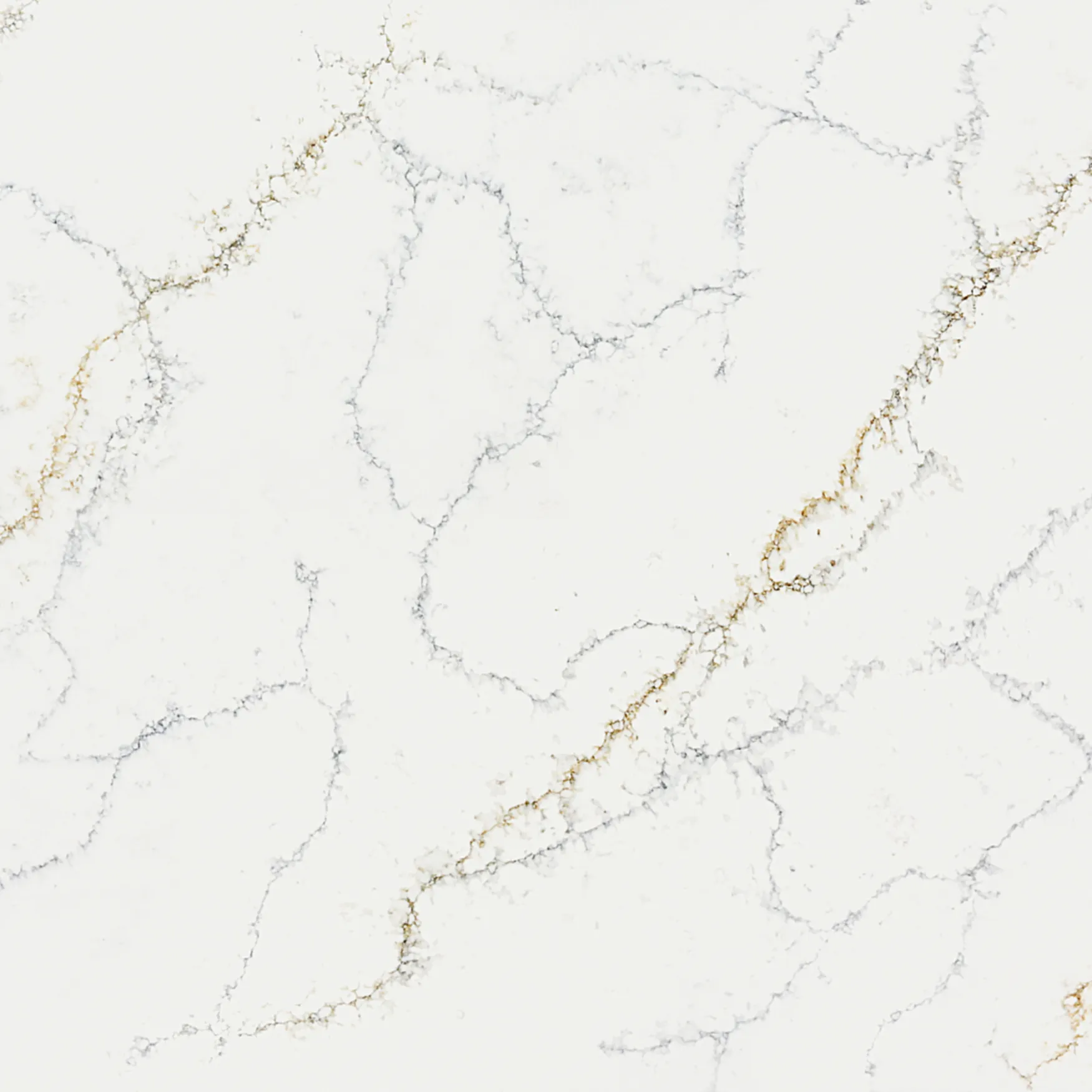 Carolina Carrara Gold artificial white quartz stone with black and gold veins for countertops in high quality