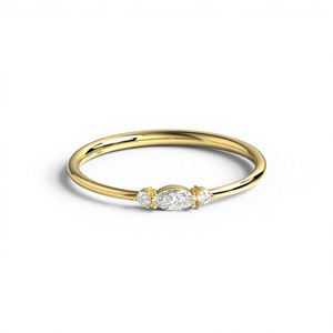 Minimalist 18K Gold Plated Marquise and Round <b>Diamond</b> <b>Ring</b> For Women Three Stone Trilogy <b>Ring</b> Dainty Horizontal Stackable Band - Product Image 1