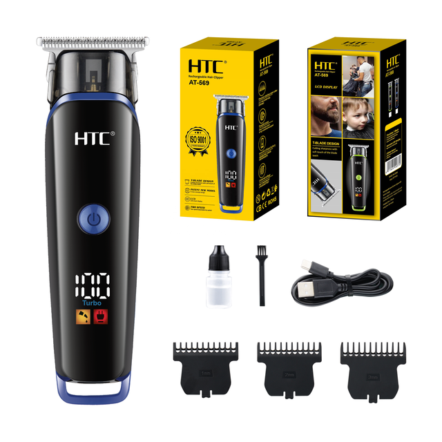 HTC AT-569 T-blade Zero Cutting Electric Hair Trimmer Cordless Barber Hair Clipper Cutting Machine for Men