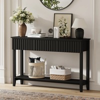 Console d'entrée moderne en bois noir de luxe de haute qualité avec 3 tiroirs et étagère de rangement ouverte, design personnalisé