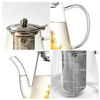 Bouilloire à thé compatible avec les plaques de cuisson, 1200 ml, en verre borosilicate, avec infuseur, pichet, filtre amovible
