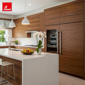 Alland - Gabinetes de Cocina Modulares de Madera Maciza de Nogal Alemanes de Diseño Integral con Encimera de Cuarzo para Uso en Comedor, Refrigerador y Microondas - Product Image 2