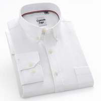 Kemeja Kasual Oxford untuk Pria, Bahan Lembut, Lengan Panjang, Kerah Kancing, dengan Kantong, Klasik untuk Musim Semi, Label Kustom Produsen