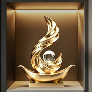 Wind hebt sich, Wasser beginnt zu fließen, Goldene Harzskulptur, Kristallkugel, Heimdekoration, Wohnzimmer, TV-Schrank, Eingangsbereich, Geschenk - Product Image 2