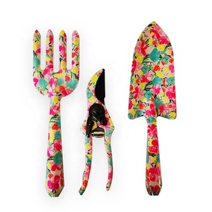 Lady 3pc Metal Floral Printed Garden Tool Set Garden Gift Tool Set