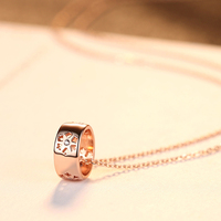 CZCITY Promotion Collier Pendentif Baril Creux en Argent Sterling 925 Plaqué Or Rose avec Zircone Cubique pour Femme