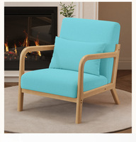 Sillas de Madera Maciza de Estilo Escandinavo Moderno y Japonés, Sofá Individual Informal con Tela Lavable Extraíble para Sala de Estar