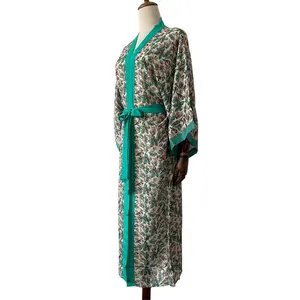 女性カスタム長袖シルクコットンビーチロング着物カーディガンローブビーチカバーアップドレス