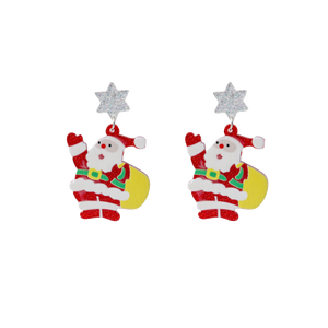 Pendientes de ambiente navideño para mujer, estilo europeo americano, dulces, de resina acrílica, lucita, con diseños de Papá Noel, HOHO, alce y copo de nieve. - Product Image 6