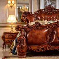 Regal Mansion Handgeschnitzte Holzbetten mit hoher Rückenlehne, gepolstertem Kopfteil mit Knopfheftung, Kingsize-Bettmöbel für Zuhause