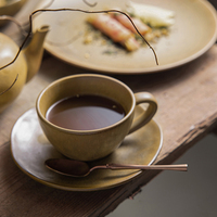 Vente en gros, ensemble de tasses à thé en porcelaine avec soucoupe, assiettes, tasses en céramique marron mat moucheté, ensemble de tasses à café Cappuccino, 250 ML