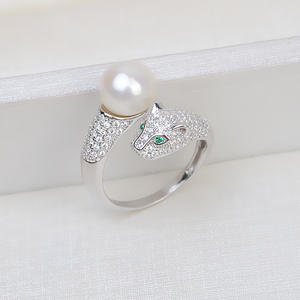 Korean Version S925 Silver Leopard Head Ring for Women New Fashion DIY Accessories with Inlay Setting Empty Pearl <b>Tray</b> Included - Product Image 3