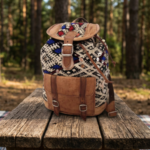 Mochila Kilim Hecha a Mano con Detalles en Cuero, Cierre con Cordón, Bolsa de Viaje Unisex, Estilo Clásico, Duradera - Product Image 3