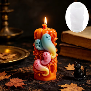 Moule à bougie en silicone Halloween 3D Citrouille et Fantôme, antiadhésif, réutilisable, blanc, outil d'artisanat - Product Image 4
