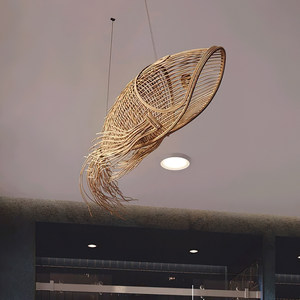 Lustre créatif en forme de poisson, ovale, à six têtes, source de lumière LED, pour salle à manger, décoration de la maison, lampe d'ambiance en rotin de style chinois - Product Image 5
