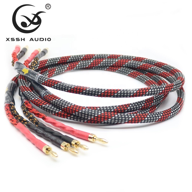 Audiophile Speaker Cable XSSH 17MM Dia 4 Core OFC Silver Plated Wire Gold Plated Banana Plug DIY Audio Video Connector Cord