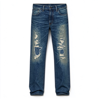 Jeans déchirés et délavés en coton bleu foncé pour homme, coupe droite, style streetwear, fabrication OEM sur mesure