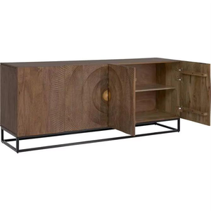 Buffet en bois décoratif, fabriqué à la main avec des motifs sculptés détaillés et plusieurs étagères de rangement pour la salle à manger - Product Image 6