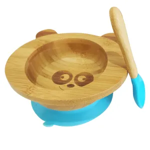 Preschool children tableware 100% Bamboo does not contain BPA Silicon bottom Bamboo baby bowl