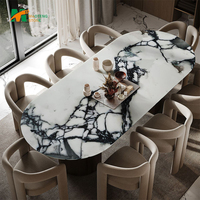 Meubles de salle à manger en marbre personnalisés MT STONE, table à manger ovale moderne en marbre travertin, 6 places, dalle de marbre