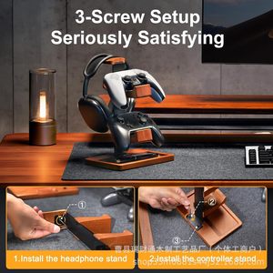 Iron And Wood Game <b>Controller</b> And Headphone <b>Stand</b> Double Layer Holder With Button Cap Storage For Desktop Use - Product Image 3