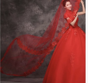 <span class=keywords><strong>Voiles</strong></span> de mariée courts rouges longs 3M <span class=keywords><strong>voiles</strong></span> de mariage cathédrale une couche <span class=keywords><strong>or</strong></span> paillettes dentelle appliques voile de mariée avec peigne - Product Image 5