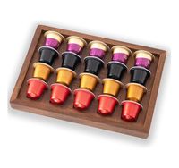 Tempat Penyimpanan Kapsul Kopi Kayu Akasia, Wadah 20 Pod Nespresso Original Line, Organizer untuk Dapur, Bar Kopi, Dekorasi Rumah