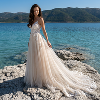 Lsqx139 Robe de mariée bohème scintillante coupe trapèze en dentelle perlée avec dos illusion élégante Vestido De Novia Jancemebr
