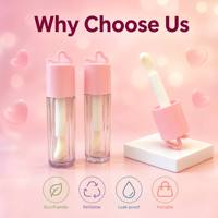 ISMAN Tube de brillant à lèvres personnalisé 4 ml en forme de cœur ou d'étoile, avec grand applicateur, en plastique transparent, vide, mignon, avec trou pour porte-clés