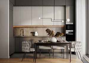 Diseño de Puerta de Gabinete de Cocina Personalizado Único de Foshan, Forma Acanalada, Minimalismo, Gabinetes de Cocina Inteligentes con Isla para Apartamento y Villa - Product Image 3