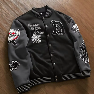 Dropshipping Chaqueta de béisbol con letras bordadas de moda para hombre-Patchwork negro y gris con mangas rotadoras Moda de Otoño/Invierno - Product Image 1